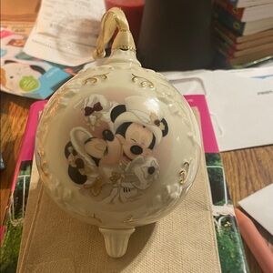 Disney Cream and Gold Mickey and Minnie Holiday Ornament